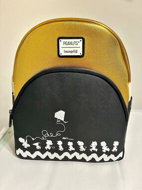 Loungefly Peanuts 75th Anniversary Mini Backpack Gold & Black